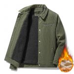 Winter Slim Retro Lapels Thick Corduroy Jacket — Army Green