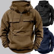 Men's Zip-up Hoodies Sweatshirt With Drawstring And Pocket Design Fashion Casual Sports Sweatshirt — Navy blue with velvet - Image 2