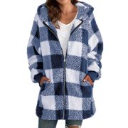 European Velvet Women's Long-sleeved Plaid Hooded Zipper With Pockets Baggy Coat — Green - Image 3