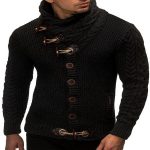 Knitted Jacket With High Collar Buttons — Black