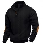 Stand Collar Long Sleeve Jacquard Knitted Pullover Sweater — Black2