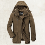 Thickened Multi-pocket Hooded Men's Cotton Coat — Coffee