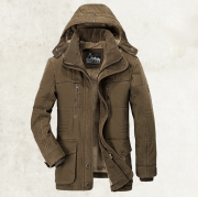 Thickened Multi-pocket Hooded Men's Cotton Coat — Coffee