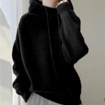 Hooded Solid Color Knitted Sweater — Black