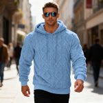 Plush Hooded Sweatshirt Winter Warm Long-sleeved Pullover Top Men's Casual Solid Color Fleece Hoodie Clothing — Light Blue