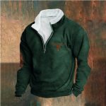 Retro Patchwork Half Cardigan Men's Long-sleeved Sweater — Green