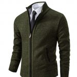 Men's Solid Color Stand Collar Cardigan Sweaters Coat — Green