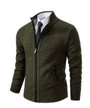 Men's Solid Color Stand Collar Cardigan Sweaters Coat — Wine Red - Image 18