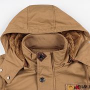 Winter Zip-up Coat Warm Thickened Detachable Hooded Jacket Multi-pocket  Button Drawstring Long Sleeve Tops Men's Cargo Clothing — Khaki - Image 4