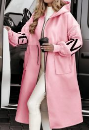 Hooded Windbreaker Long Jacket With Pockets And Drawstring Design Solid Color Knit-Sleeved Trench Coat For Women Clothing Fall Winter — Apricot - Image 10