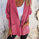 Casual Lapel Jacket With Pockets Fashion Versatile Long Sleeve Outwear Tops Coat For Womens Clothing — Pink