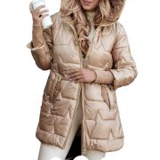 Elegant Winter Hooded Down Jacket Cardigan Coat — Bronze - Image 6