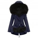 Parka Cotton-padded Coat Mid-length Hooded — Purplish Blue