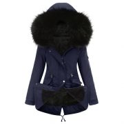 Parka Cotton-padded Coat Mid-length Hooded — Purplish Blue