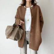 Japanese And Korean Light Mature Woman Long-sleeved Coat Super Soft Woolen — Beige Color Woolen - Image 2