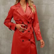 European And American Autumn Women's Double Breasted Fashion Casual Trench Coat — Red - Image 3