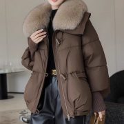 Down Cotton-padded Jacket Women's Short Fur Collar Thickened Coat Winter Clothing — Black - Image 8