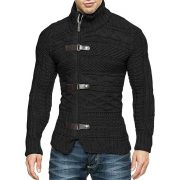 Autumn And Winter Turtleneck Men's Cardigan Coat — Brown - Image 3
