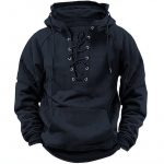 Ins Lace-up Hoodie Casual Sports Pocket Sweatshirt Men's Long-sleeved Top Clothing — Black