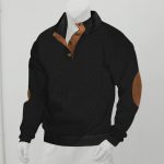 Stand Collar Long Sleeve Jacquard Knitted Pullover Sweater — Black