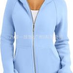 Women's Zipper Short Hood Fleece Lined Solid Color Hoodie Sweater — Sky Blue