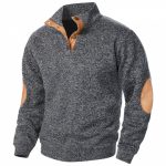 Men's Stand Collar Knitted Joint Stitching Casual Jacquard Cardigan Sweater — Black And Gray