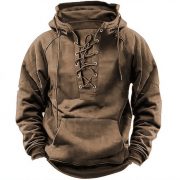 Ins Lace-up Hoodie Casual Sports Pocket Sweatshirt Men's Long-sleeved Top Clothing — Army Green - Image 5