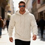 Plush Hooded Sweatshirt Winter Warm Long-sleeved Pullover Top Men's Casual Solid Color Fleece Hoodie Clothing — Apricot