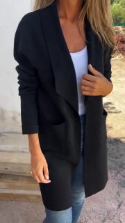 Fall And Winter Lapels Mid-length Knitted Cardigan Thin Woolen Coat — Khaki - Image 8