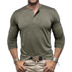 Men's Long-sleeved Henry Collar T-shirt — Army Green