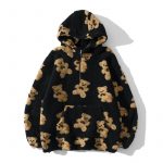 Retro bear printed ancient sweater — Black