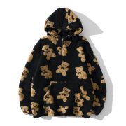 Retro bear printed ancient sweater — Black