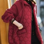 Hooded Stitching Down Thick Coat Cotton-padded Jacket — Wine Red