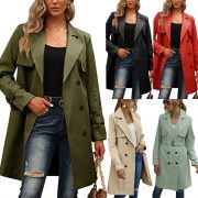 European And American Autumn Women's Double Breasted Fashion Casual Trench Coat — Red - Image 2