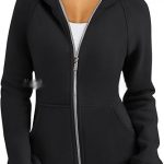 Women's Zipper Short Hood Fleece Lined Solid Color Hoodie Sweater — Black