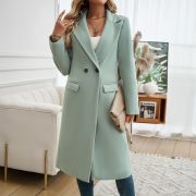 Lady Temperament Commuting Turn-down Collar Coat — Bean Green