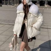 Down Cotton-padded Jacket Women's Short Fur Collar Thickened Coat Winter Clothing — Black - Image 4