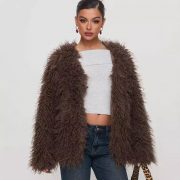 Coat Faux Fur Jacket — Wine Red - Image 3