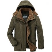 Thickened Multi-pocket Hooded Men's Cotton Coat — Army Green - Image 6