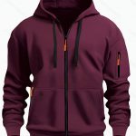 Zipper Hooded Sweatshirt Men's Sports Casual Cardigan Coat — Wine Red
