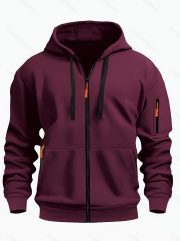 Zipper Hooded Sweatshirt Men's Sports Casual Cardigan Coat — Purple - Image 12