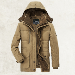 Thickened Multi-pocket Hooded Men's Cotton Coat — Khaki