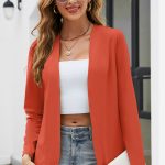 Slim-fit Long Sleeve Pure Color All-matching Collarless Cardigan Small Suit Coat Shawl — Orange