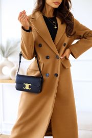 Women's Fashion Simple Double Breasted Long Sleeve Lapel Button Woolen Coat — Wine red - Image 8