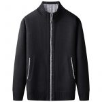 Men's Solid Color Stand Collar Cardigan Sweaters Coat — Black