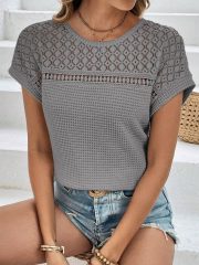 Women's Hollow Breathable All-match Short-sleeved T-shirt — Real teal - Image 5