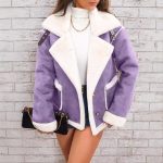 Fashion Polo Collar Plush Jacket Winter Warm Casual Jacket — Dark Violet