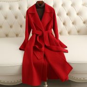 Cashmere Coat Slim Fit Thin Over The Knee Woolen Coat — Black - Image 5