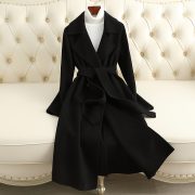 Cashmere Coat Slim Fit Thin Over The Knee Woolen Coat — Black - Image 2