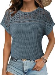 Women's Hollow Breathable All-match Short-sleeved T-shirt — Real teal